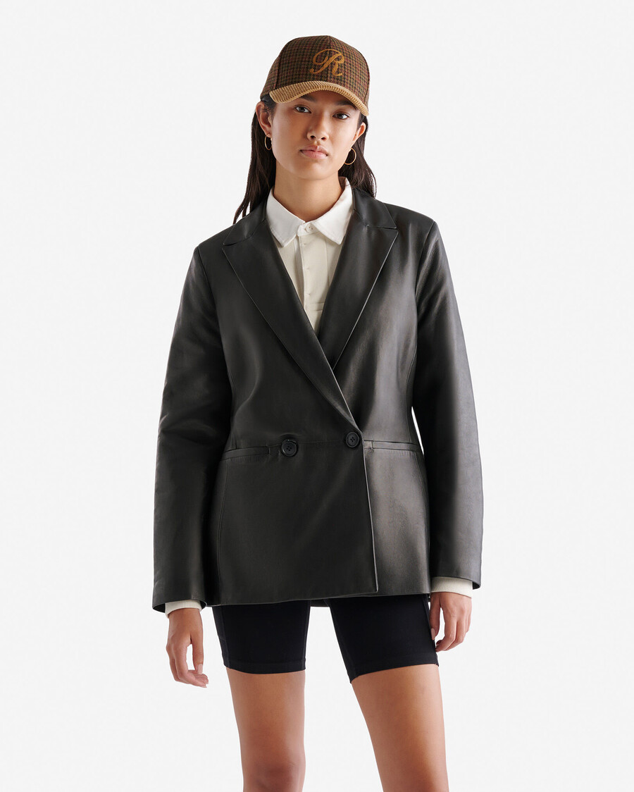 blazer cruzado de cuero para mujer