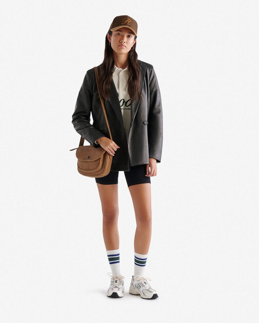 blazer cruzado de cuero para mujer