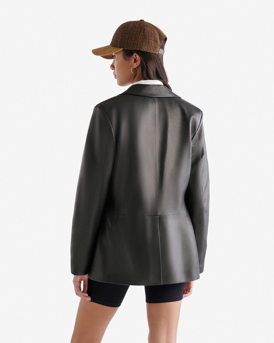 blazer cruzado de cuero para mujer