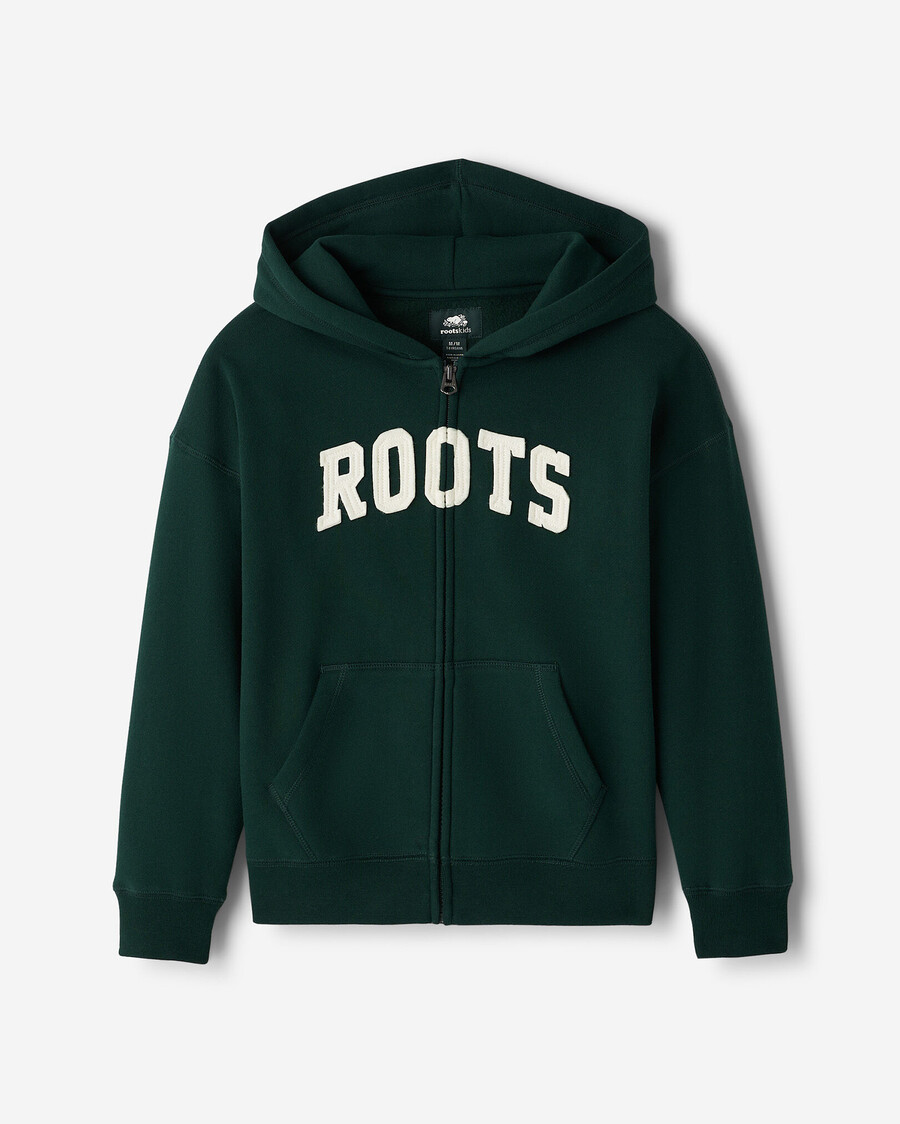 sudadera con capucha y cremallera completa con apliques roots para niños