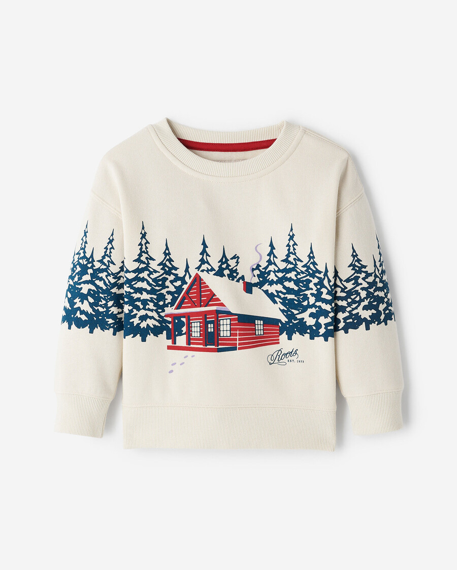 sudadera con capucha y paisaje de cabaña para niños pequeños