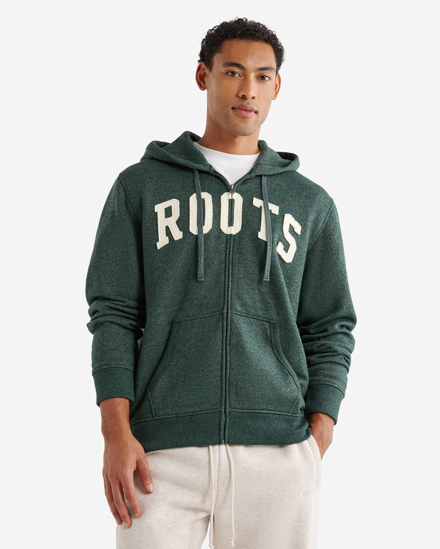 sudadera con capucha y cremallera completa con apliques roots