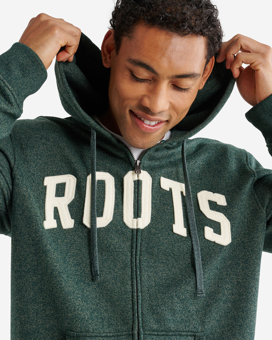 sudadera con capucha y cremallera completa con apliques roots